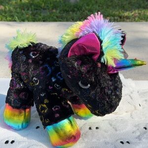 Rainbow Unicorn Plush Black Hearts Colorful Mane Tail Valentine’s Day Stuffed
